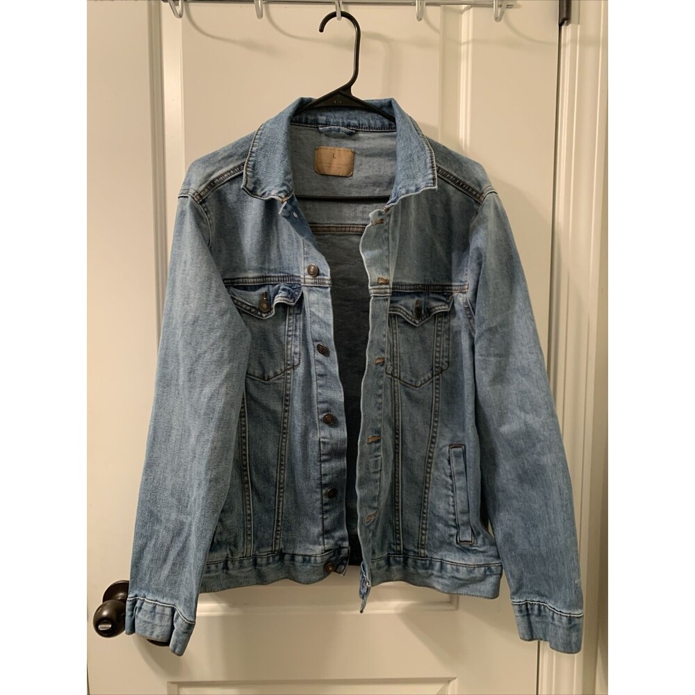 Threadfast Men's Button Down Denim Jean Jacket Blue Size Large